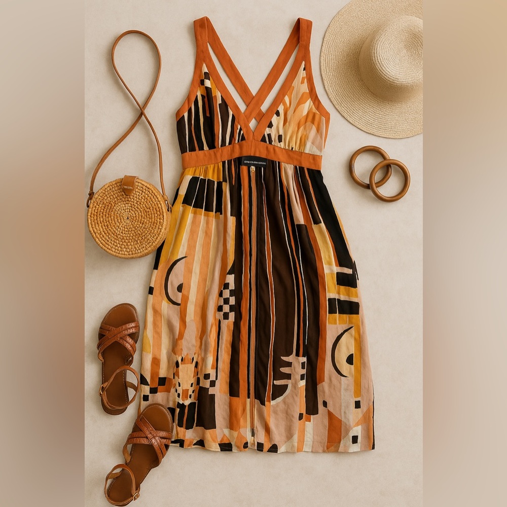 French Connection Abstract Print Midi Dress - Size 12